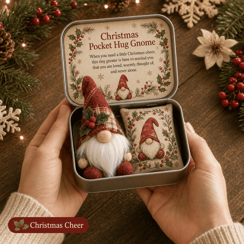💌 Pocket Hug Gnome Comfort Gift Tin | Mini Plush Keepsake with Heartfelt Message, Matching Cushion & Protective Metal Case 🧸✨